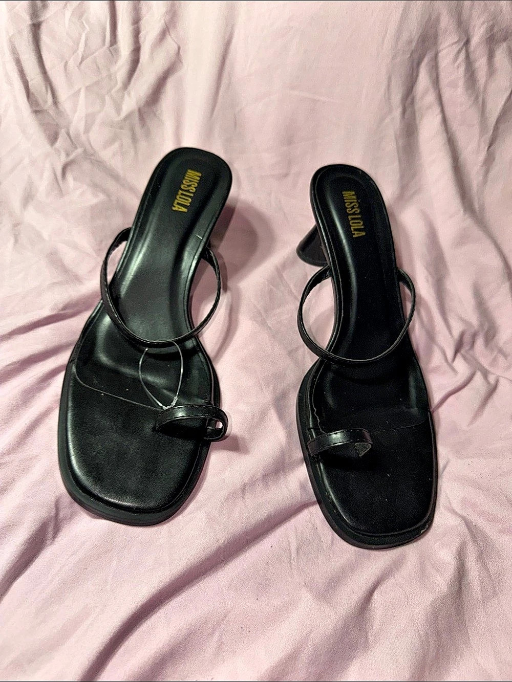 Miss Lola Black Strappy Heels